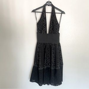 Nasty Gal Dye Cut Black Lace Fit & Flare Halter Dress Size Large Cocktail Party